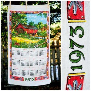 VTG 1973 Red Covered Bridge & River Calendar Towel